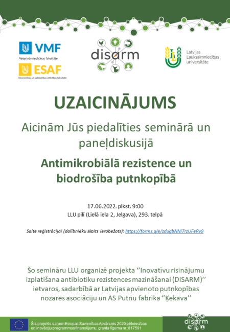 Seminārs un paneļdiskusija "Antimikrobiālā rezistence un biodrošība putnkopībā"